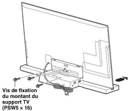 SONY SUB551S - Fixez le téléviseur et le support TV à l'aide des trois vis de fixation du montant du support TV (PSW5 × 16) (fournies). - 1