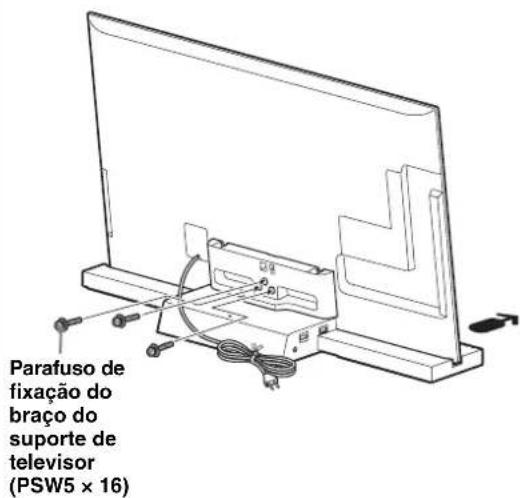 SONY SUB401S - Fixe o televisor e o suporte de televisor com os três parafusos de fixação do braço do suporte de televisor (PSW5 × 16) (fornecidos). - 1