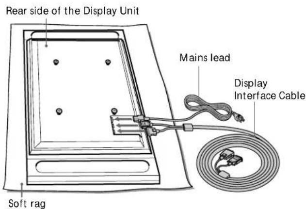 Rear side of the Display Unit Soft rag Mains lead Display Interface Cable