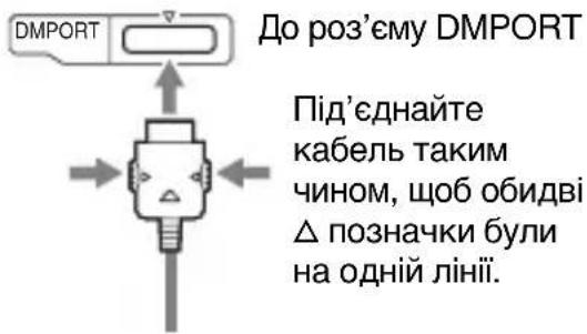 До роз'єму DMPORT Під'єднайте кабель таким чином, щоб обидві Δ позначки були на одній лінії.