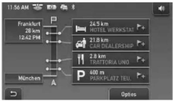11:56 AM Frankfurt 28 km 12.42 PM München A 24.5 km HOTEL WERKSTAT 21.8 km CAR DEALERSHIP 2.8 km TRATTORIA UNO 400 m PARKPLATZ TEU. Options