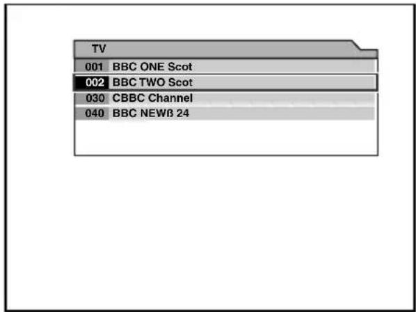 TV 001 BBC ONE Scot 002 BBC TWO Scot 030 CBBC Channel 040 BBC NEWB 24