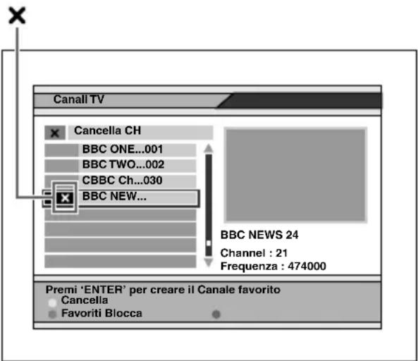 Canall TV Cancella CH BBC ONE...001 BBC TWO...002 CBBC Ch...030 BBC NEW... BBC NEWS 24 Channel : 21 Frequenza : 474000 Premi 'ENTER' per creare il Canale favorito Cancella Favoriti Blocca