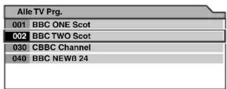 Alle TV Prg. 001 BBC ONE Scot 002 BBC TWO Scot 030 CBBC Channel 040 BBC NEWB 24