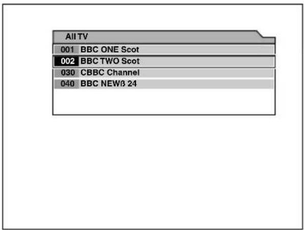 All TV 001 BBC ONE Scot 002 BBC TWO Scot 030 CBBC Channel 040 BBC NEWB 24