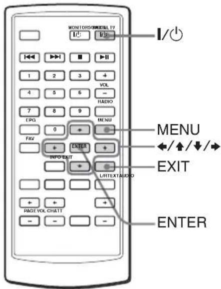 MONITORS/ONSTRALTY I/O I/O I/O 1 2 3 + 4 5 6 - 7 8 9 EPC 0 FAV + ENTER INFO EXIT - + - PAGE VOL CHATT - MENU EXIT LIRTEXTAUDIO MENUE ←/↑/↓/→ ENTER -