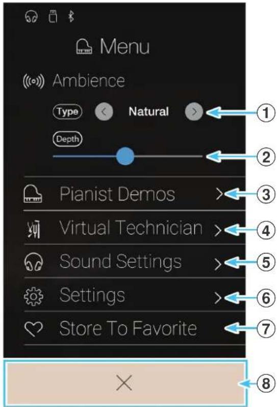 KAWAI Novus NV10 - ■ Menu du mode Pianist - 1