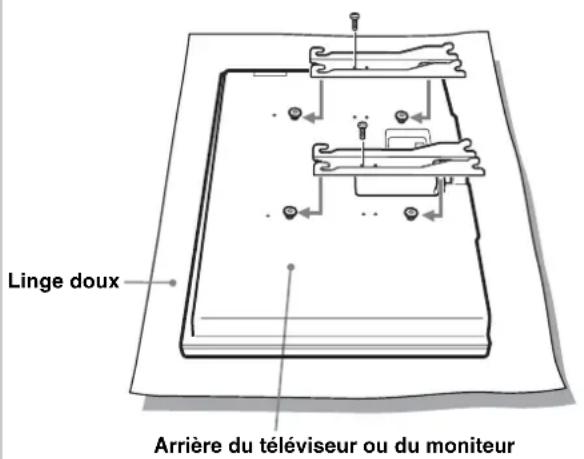 SONY SUWL51 - Fixez les barres de crochets de fixation aux crochets situés à l'arrête du téléviseur ou monitueur. Ensuite, faites glisser les barres de crochets de fixation, comme illustré ciddssous, et fixez-les à l'aide des vis fournies (+PSW5 × L16). - 1
