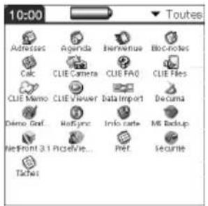 10:00 Toutes Adresses Agenda Bancereus Bloc-Notes Calc CLUE Camera CLUE FAO CLUE Files CLUE Memo CLUE Viewer Data Import De cuma Demo Graf Hotkeyc Info carte MI Backup NetFront 3.1 Picture... Pref. Securte Taches