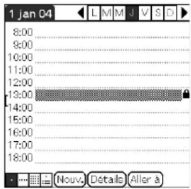 1 jan 04 8:00 9:00 10:00 11:00 12:00 13:00 14:00 15:00 16:00 17:00 18:00 Nouv. Détails Aller a