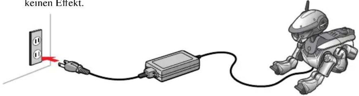 SONY ERS220 - Schlieben Sie den Netzadapter an eine Steckdose an und setzen Sie AIBO in die unter gezeigte Position. - 1