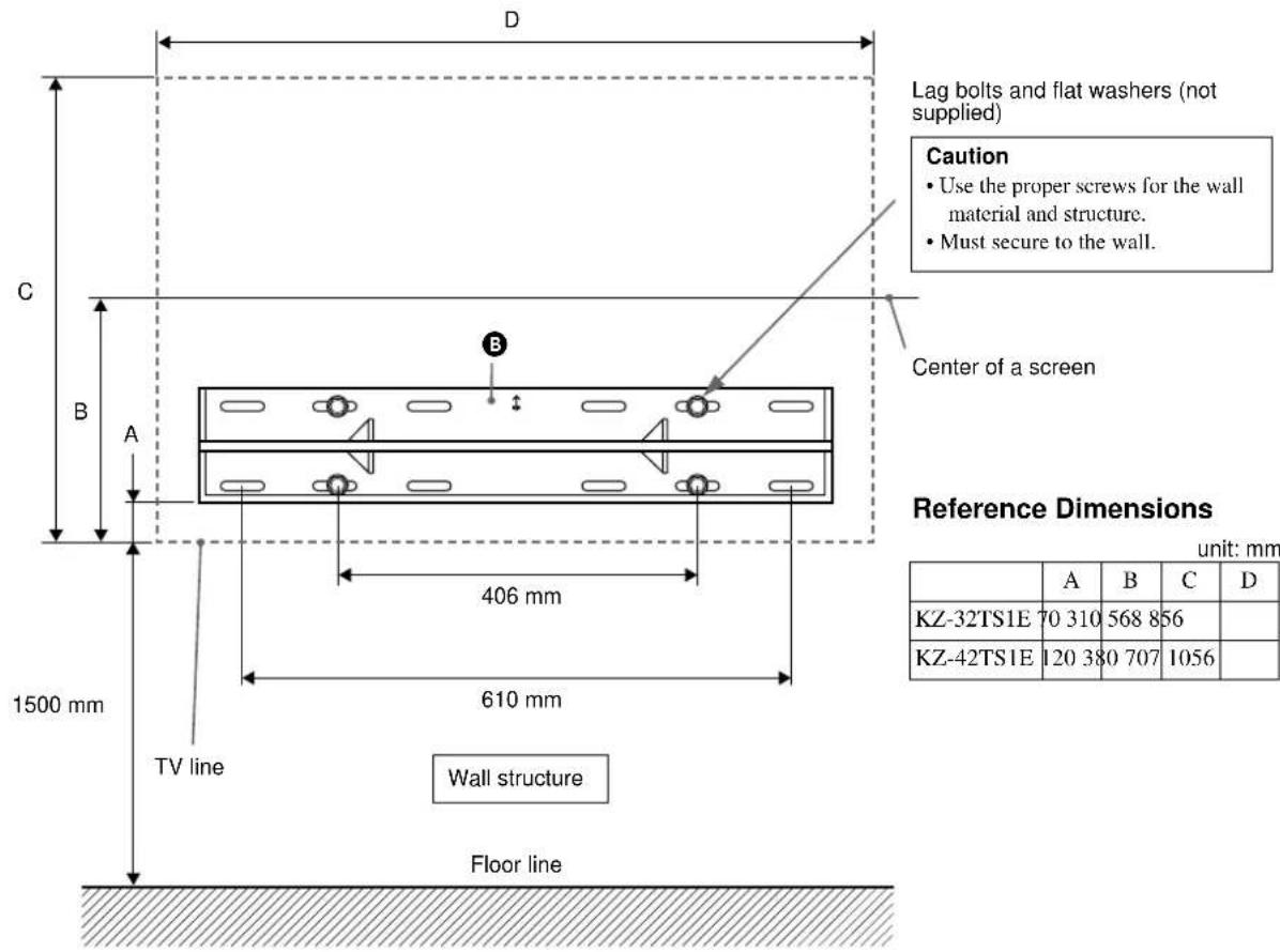 SONY SUWTS1 - Step 4: Fasten Lower Mount Wall Brackets (Example for securing to a wood wall) - 3