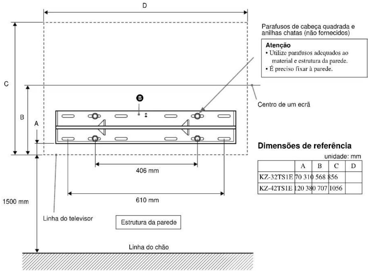 SONY SUWTS1 - Passo 4: Fixar os suportes inferiores para montagem na parede (Exemplo de fixação numa parede demadeira) - 3