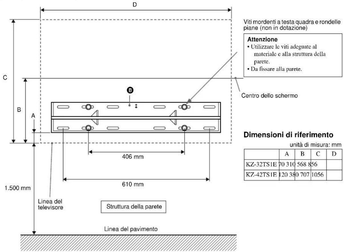 SONY SUWTS1 - Punto 4: Fissaggio delle staffe di montaggio a parete inferiori (esempio per il fissaggio ad una parete in legno) - 3