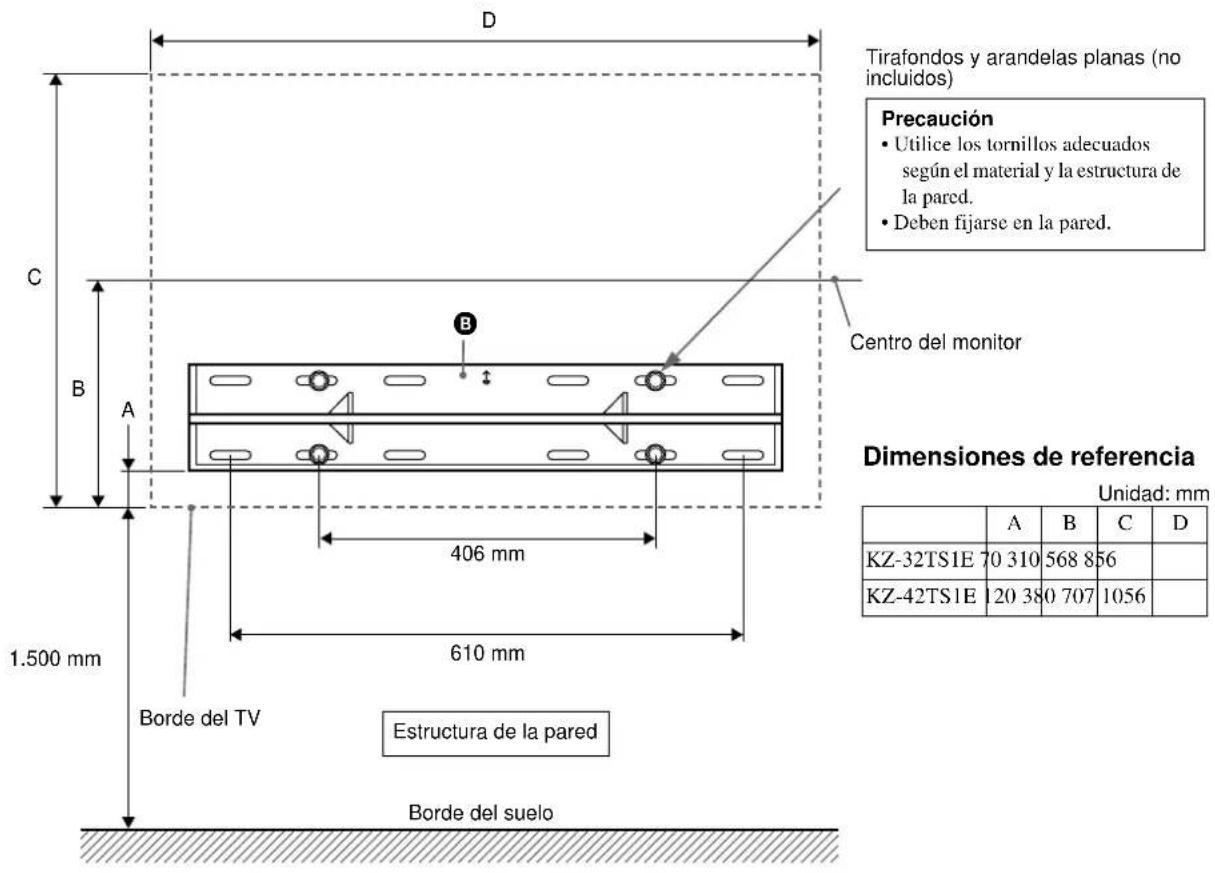 SONY SUWTS1 - Paso 4: Fijación de los soportes murales de montaje inferiores (Ejemplo de fjación de un teóristor a una pared de madera) - 3