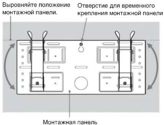 Выровняйте положение монтажной панели. Отверстие для временного крепления монтажной панели Монтажная панель