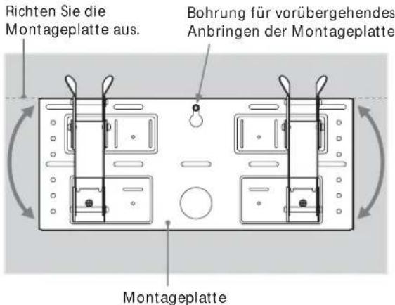 Richten Sie die Montageplatte aus. Bohrung für vorübergehendes Anbringen der Montageplatte Montageplatte