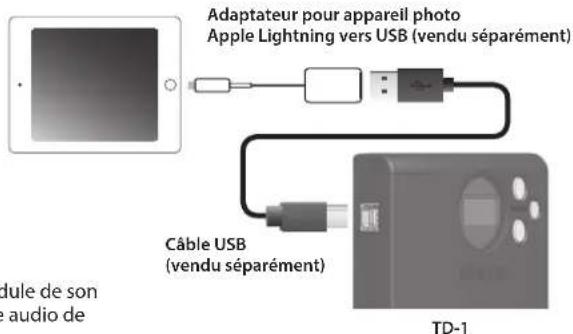 Adaptateur pour appareil photo Apple Lightning vers USB (vendu séparément) Câble USB (vendu séparément) TD-1 dule de son audio de