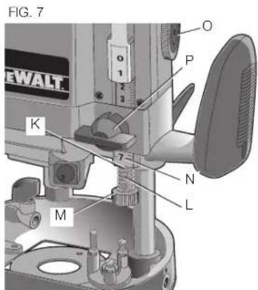 DEWALT DW625 - COULISSE ET VERNIER DE CONTROLE DE LA PROFONDEUR (FIG. 7) - 1