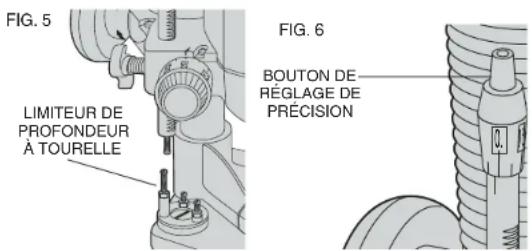 DEWALT DW621K - TRIPLE RÉGLAGE DE LA PROFONDEUR À L'AIDE DU LIMITEUR DE PROFONDEUR À TOURELLE (FIG. 5) - 1