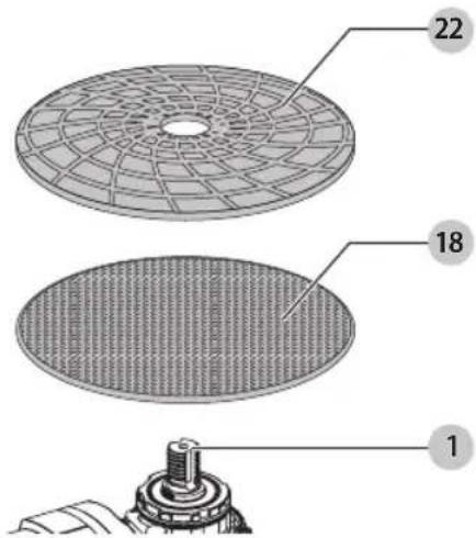 DEWALT DWE43240VS - To attach surface finishing pad with hook and loop backing pad (Fig. A, G) - 1