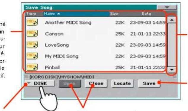KORG PA300 - Sélectionnéz le dispositif et le dossier de destination du morceau. - 1