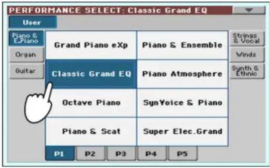 KORG PA300 - Sélectionnez une des Performances dans la fenêtre "Performance Select" puis appuyez sur le bouton EXIT pour fermer la fenêtre. - 1