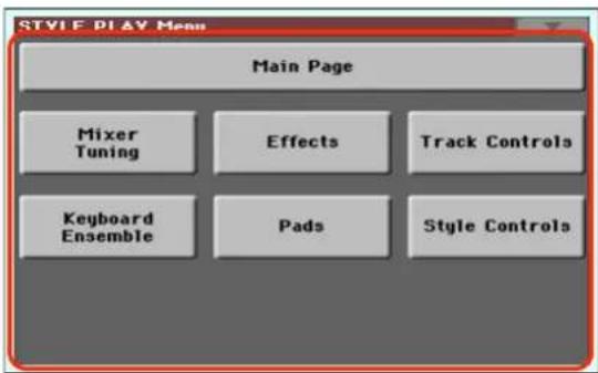 KORG PA300 - Menu set sections - 1