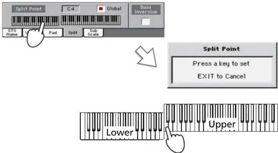 KORG PA300 - Régler le point de partage ('Split Point') - 2