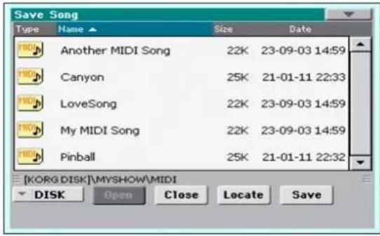 KORG PA300 - Sélectionnez la commande "Save Song" pour ouvrir la fenêtre de dialogue "Save Song". - 3