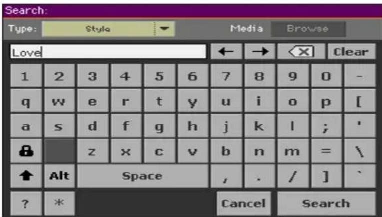 KORG PA1000 - Entrée du nom et lancement de la recherche - 1