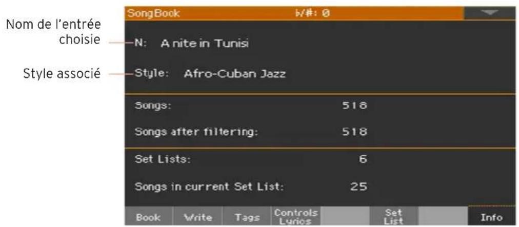 KORG PA1000 - Informations sur les entrées 'SongBook' - 1