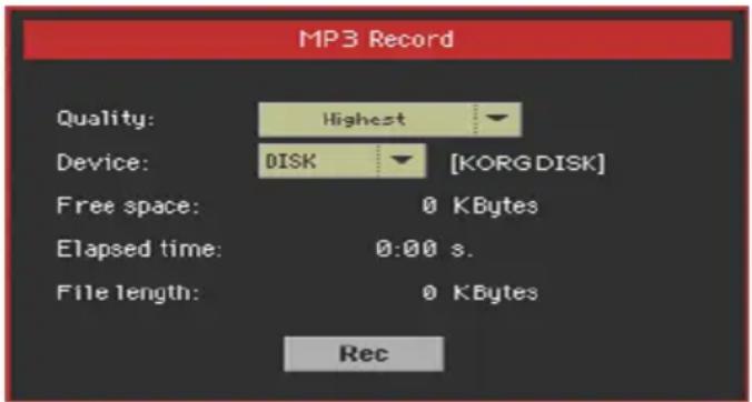 KORG PA1000 - Sélection du mode MP3 Record - 1