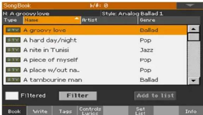 KORG PA1000 - Sélection d'une entrée 'SongBook' - 1