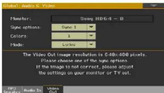 KORG PA1000 - Afficher la page 'Video Out' - 2