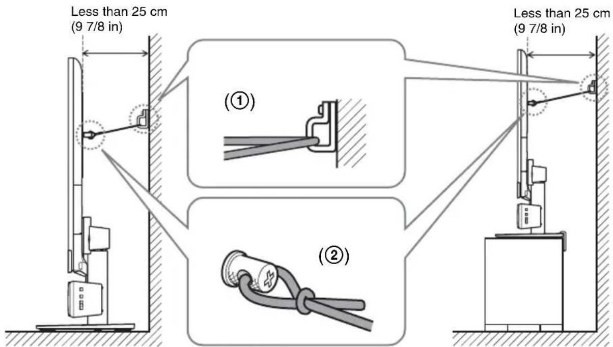 SONY WS32SE1B - Secure the fastener to the reinforced wall (①), and then thread the string or chain through the holes of the anchor bolt and the fastener (②). Firmly tie both ends of the string or chain together. - 1