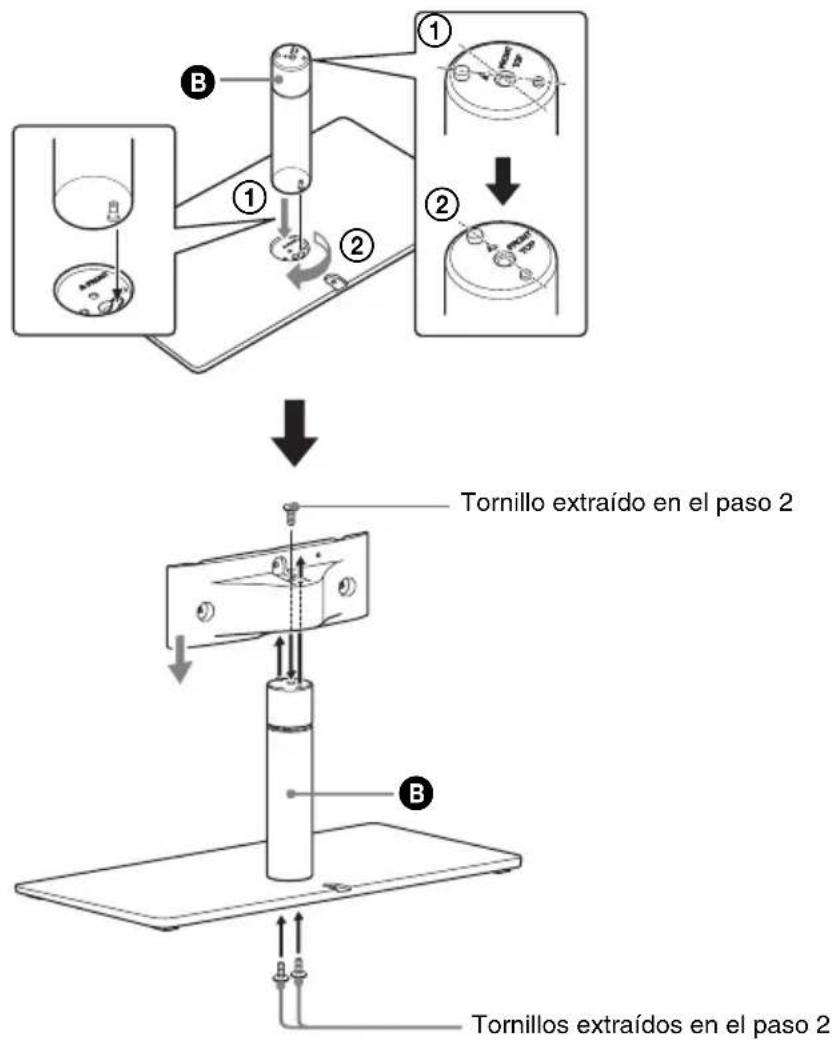 SONY WS32SE1B - Instale el cuello de extension para el soporte de television (B) en el soporte de televisor con los tornillos extraídidos en el paso 2. - 1