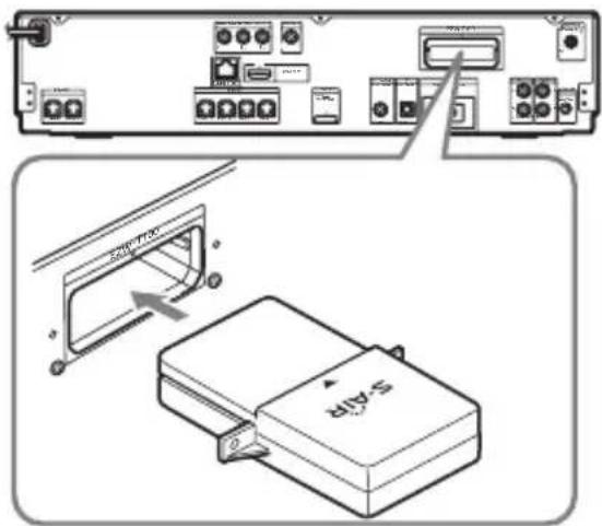 SONY WAHTSBP1 - Insert the wireless transmitter (supplied with the S-AIR main unit) in the slot on the S-AIR main unit. - 1