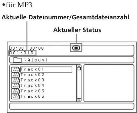 für MP3 Aktuelle Dateinummer/Gesamtdateianzahl Aktueller Status 00:00 00:00 001/016 Album1 Track01 Track02 Track03 Track04 Track05 Track06