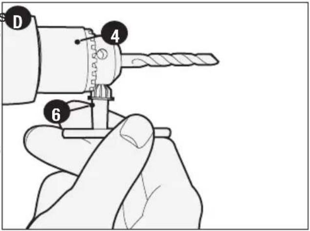 BLACK & DECKER DR260C - Mandrin et clé (modèle DR560) (fig. D) - 1