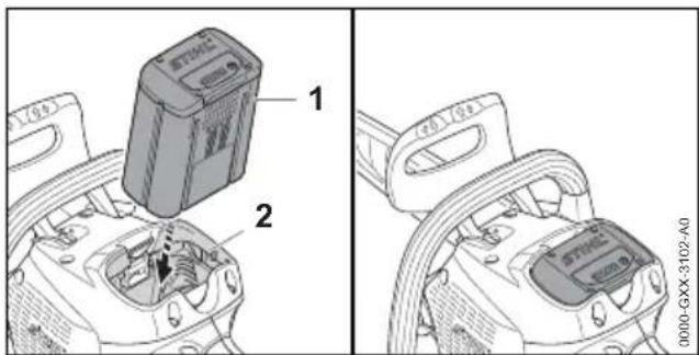 STIHL MSA 220 CB - Inserting the battery - 1