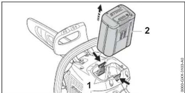 STIHL MSA 220 CB - Extraction de la batterie - 1