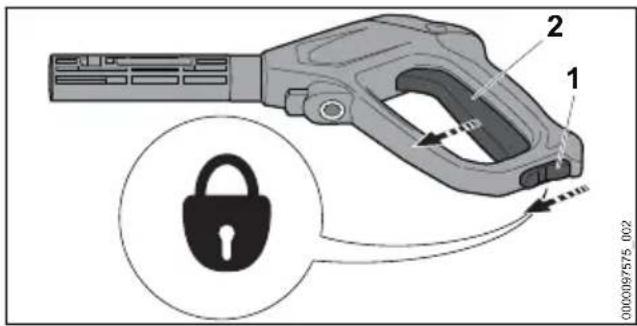 STIHL RE 110 Plus - Premere la leva della pistola a spruzzo e bloccarla - 2