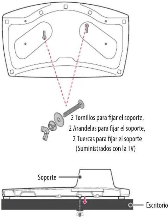 2 Tornillos para fijar el soporte, 2 Arandelas para fijar el soporte, 2 Tuercas para fijar el soporte (Suministrados con la TV) Soporte Escritorio