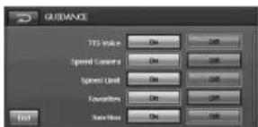 GUIDANCE TXS Motion Speed Camera Speed Limit Parameters Base Now On Off Off Off Off Off End