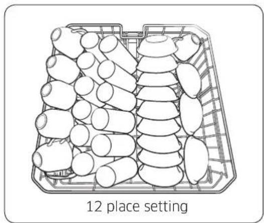 Line drawing of a 12-place setting containing multiple cylindrical objects arranged in a grid (no text or symbols on the objects themselves)