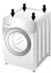 Illustration of a washing machine with three downward arrows indicating top-down force (no text or symbols)
