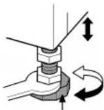 Mechanical diagram showing a bolt and nut assembly with directional arrows indicating motion (no text or symbols)