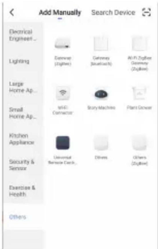 Add Manually Search Device Electrical Engineer... Lighting Large Home Ap... Small Home Ap... Kitchen Appliance Security & Sensor Exercise & Health Others