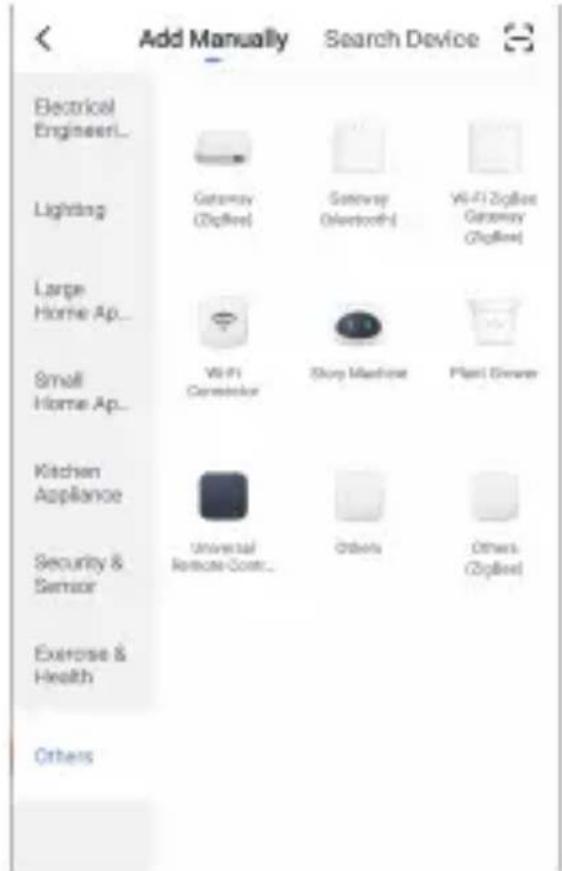Add Manually Search Device Electrical Engineer... Lighting Large Home Ap... Small Home Ap... Kitchen Appliance Security & Sensor Exercise & Health Others